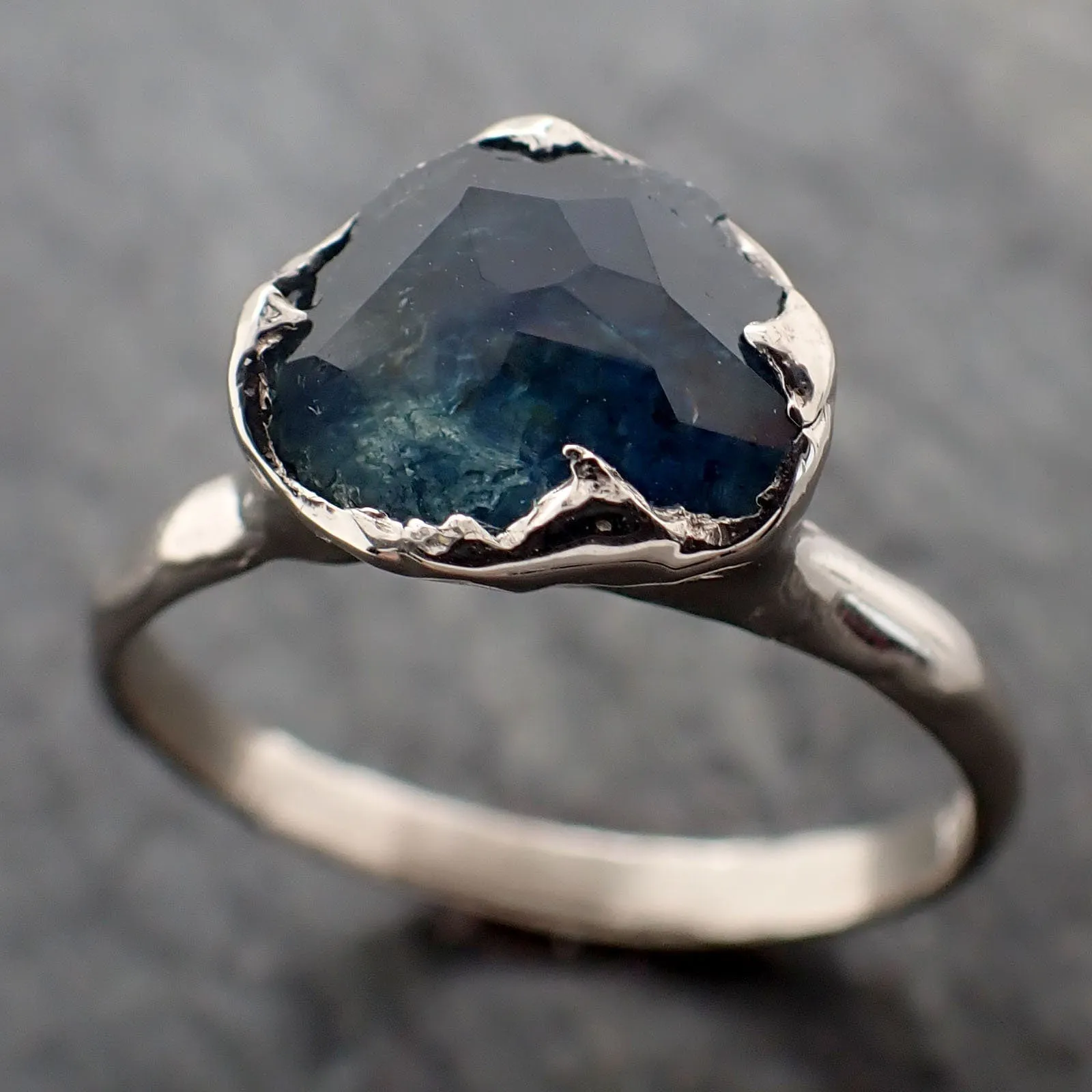 partially faceted montana sapphire solitaire 14k white gold engagement ring wedding ring custom one of a kind gemstone ring 3255 Alternative Engagement