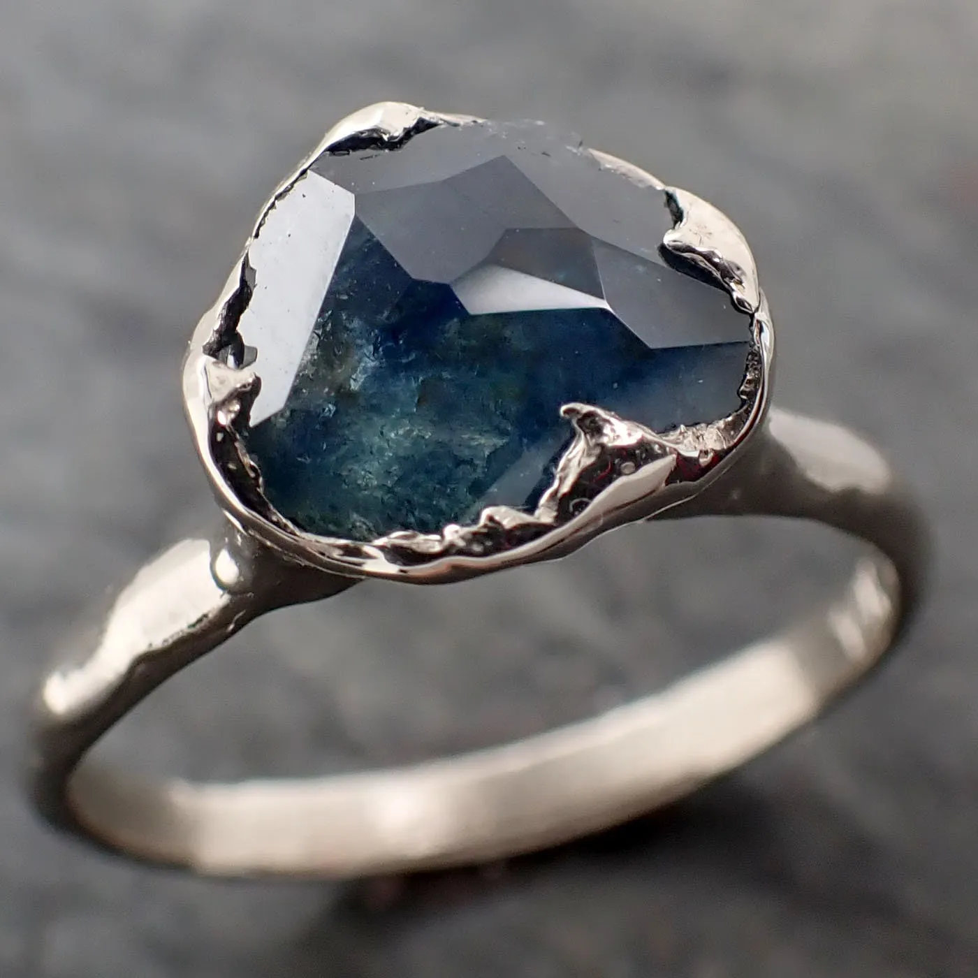partially faceted montana sapphire solitaire 14k white gold engagement ring wedding ring custom one of a kind gemstone ring 3255 Alternative Engagement