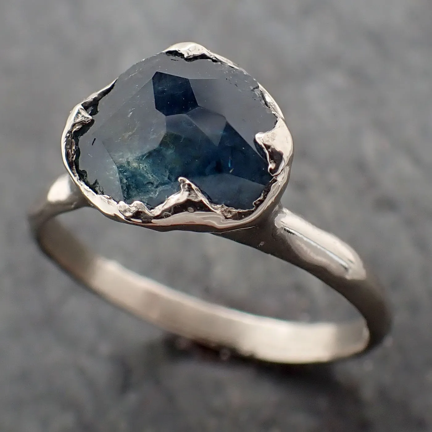 partially faceted montana sapphire solitaire 14k white gold engagement ring wedding ring custom one of a kind gemstone ring 3255 Alternative Engagement