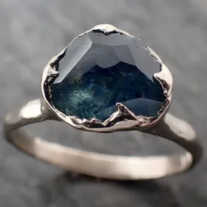 partially faceted montana sapphire solitaire 14k white gold engagement ring wedding ring custom one of a kind gemstone ring 3255 Alternative Engagement