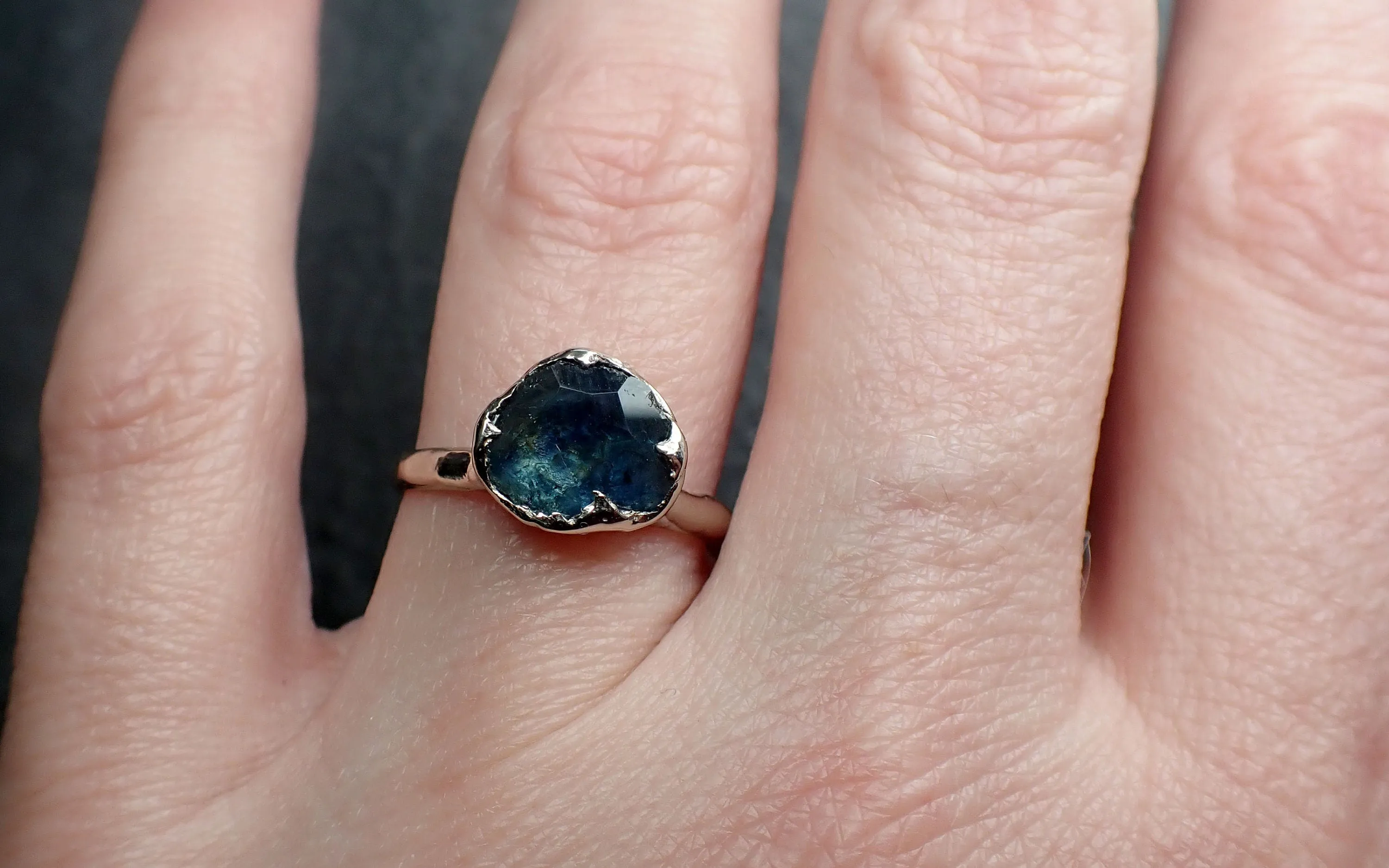 partially faceted montana sapphire solitaire 14k white gold engagement ring wedding ring custom one of a kind gemstone ring 3255 Alternative Engagement