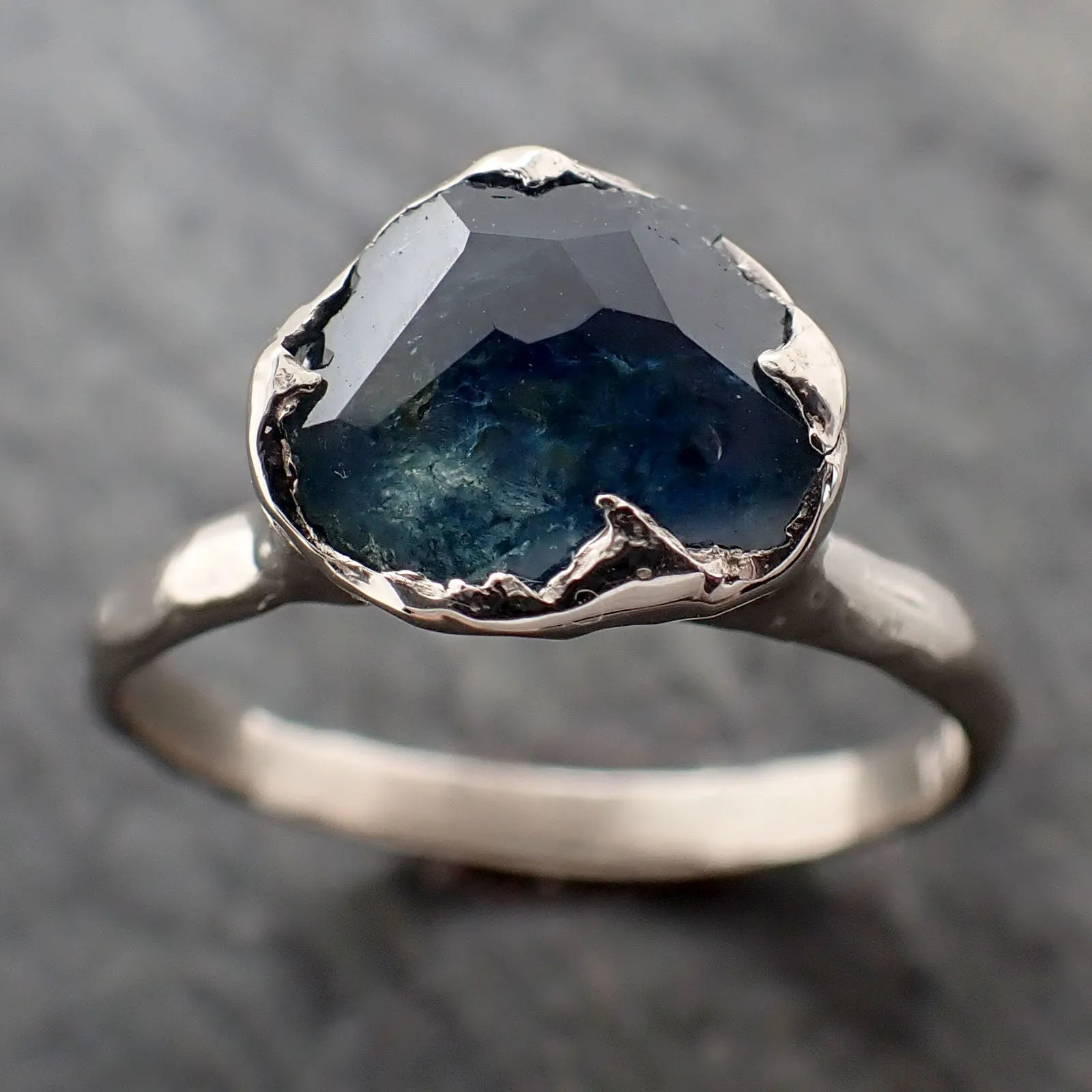 partially faceted montana sapphire solitaire 14k white gold engagement ring wedding ring custom one of a kind gemstone ring 3255 Alternative Engagement