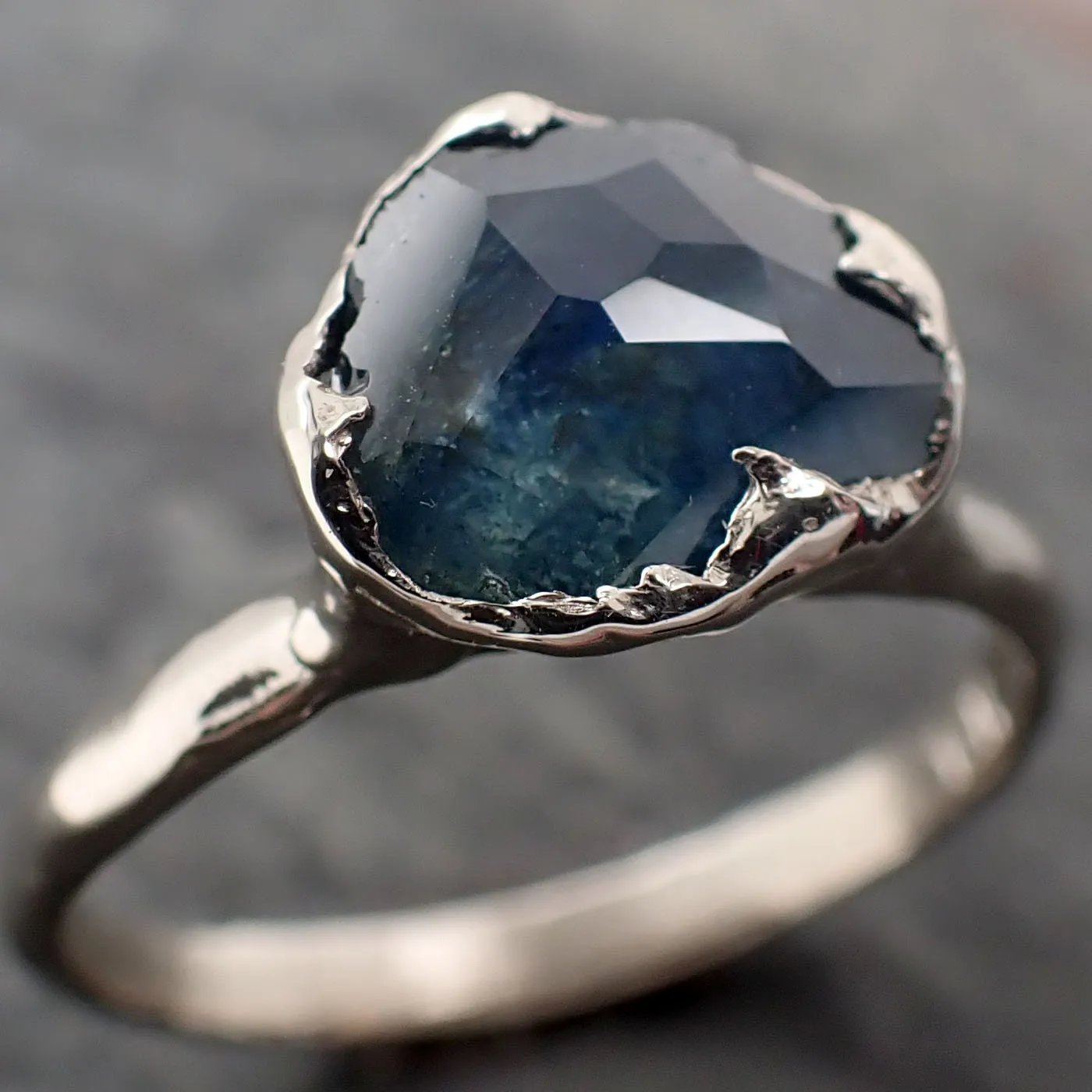 partially faceted montana sapphire solitaire 14k white gold engagement ring wedding ring custom one of a kind gemstone ring 3255 Alternative Engagement