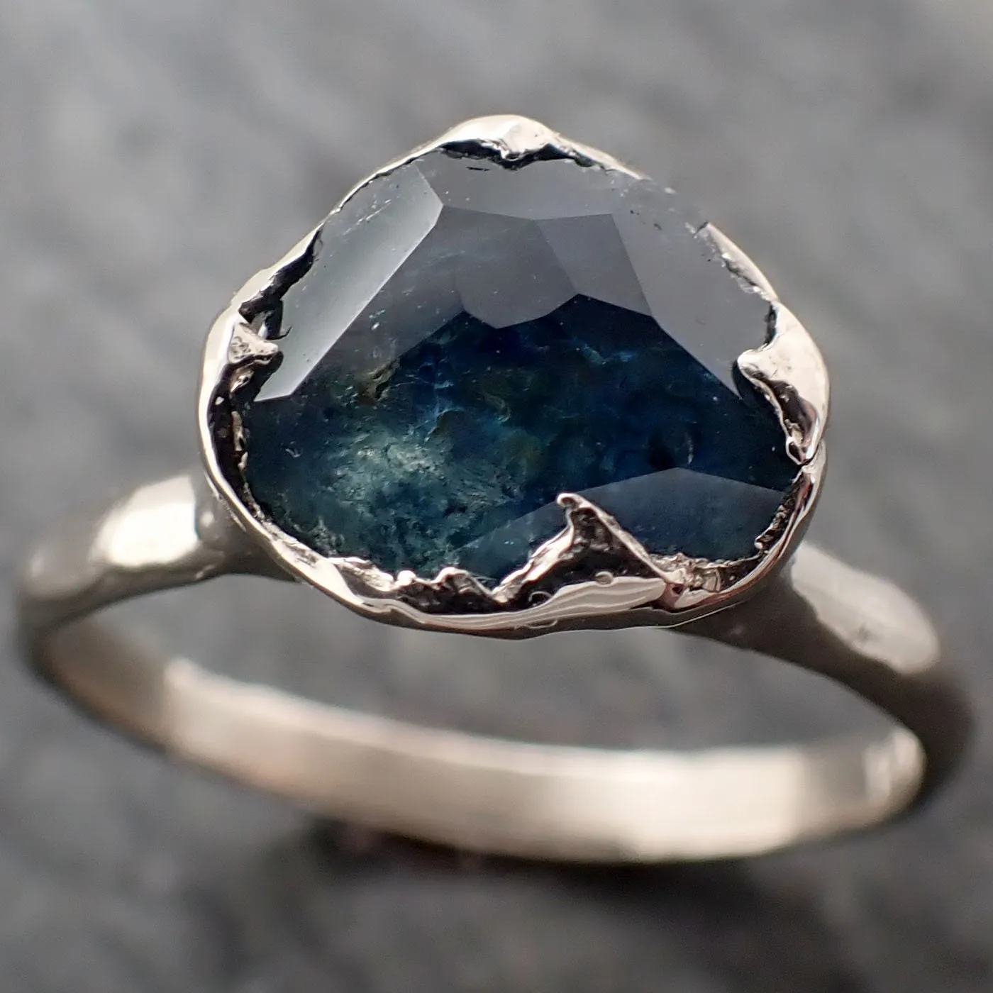 partially faceted montana sapphire solitaire 14k white gold engagement ring wedding ring custom one of a kind gemstone ring 3255 Alternative Engagement