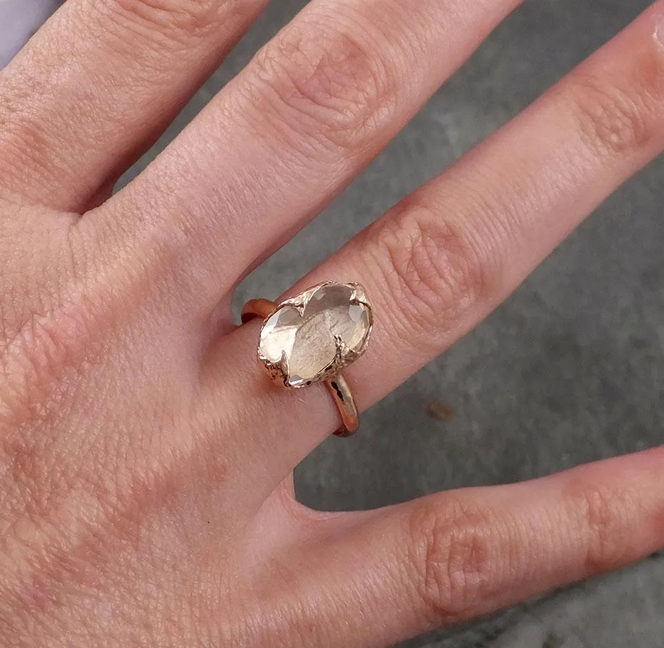 partially faceted moonstone 14k rose gold ring gemstone solitaire recycled statement 1780 Alternative Engagement