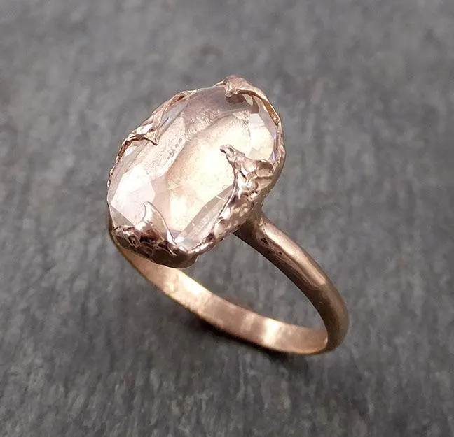 partially faceted moonstone 14k rose gold ring gemstone solitaire recycled statement 1780 Alternative Engagement