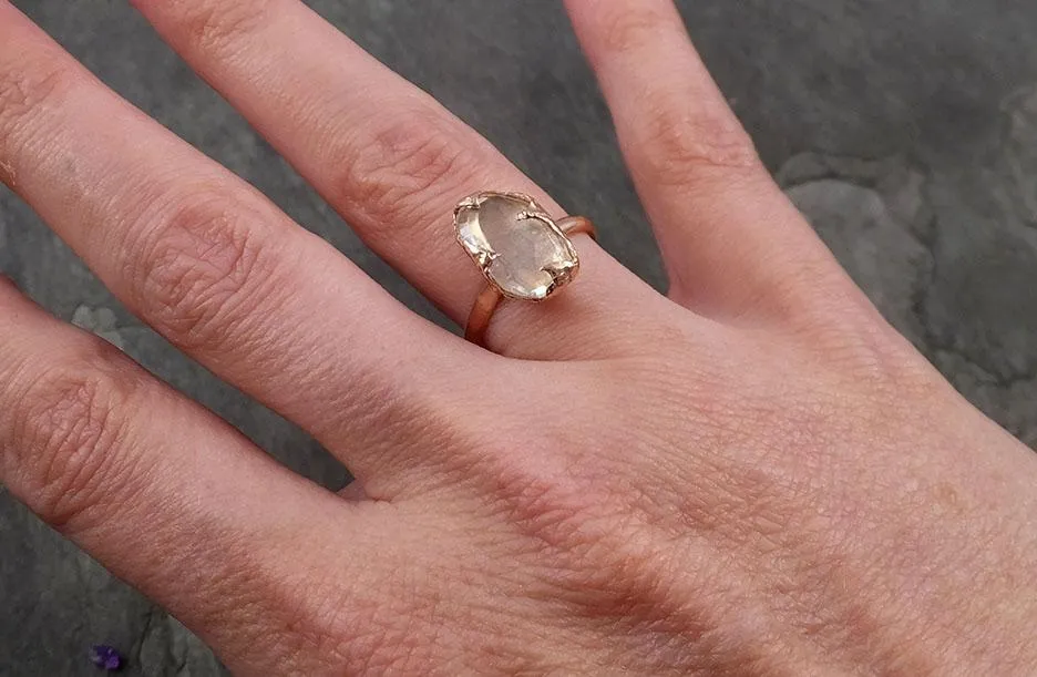 partially faceted moonstone 14k rose gold ring gemstone solitaire recycled statement 1780 Alternative Engagement