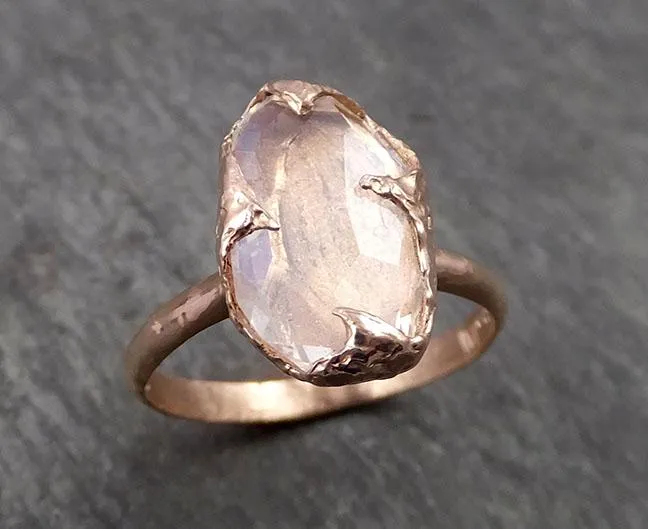 partially faceted moonstone 14k rose gold ring gemstone solitaire recycled statement 1780 Alternative Engagement