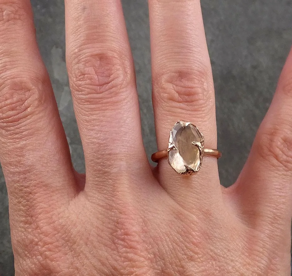 partially faceted moonstone 14k rose gold ring gemstone solitaire recycled statement 1780 Alternative Engagement