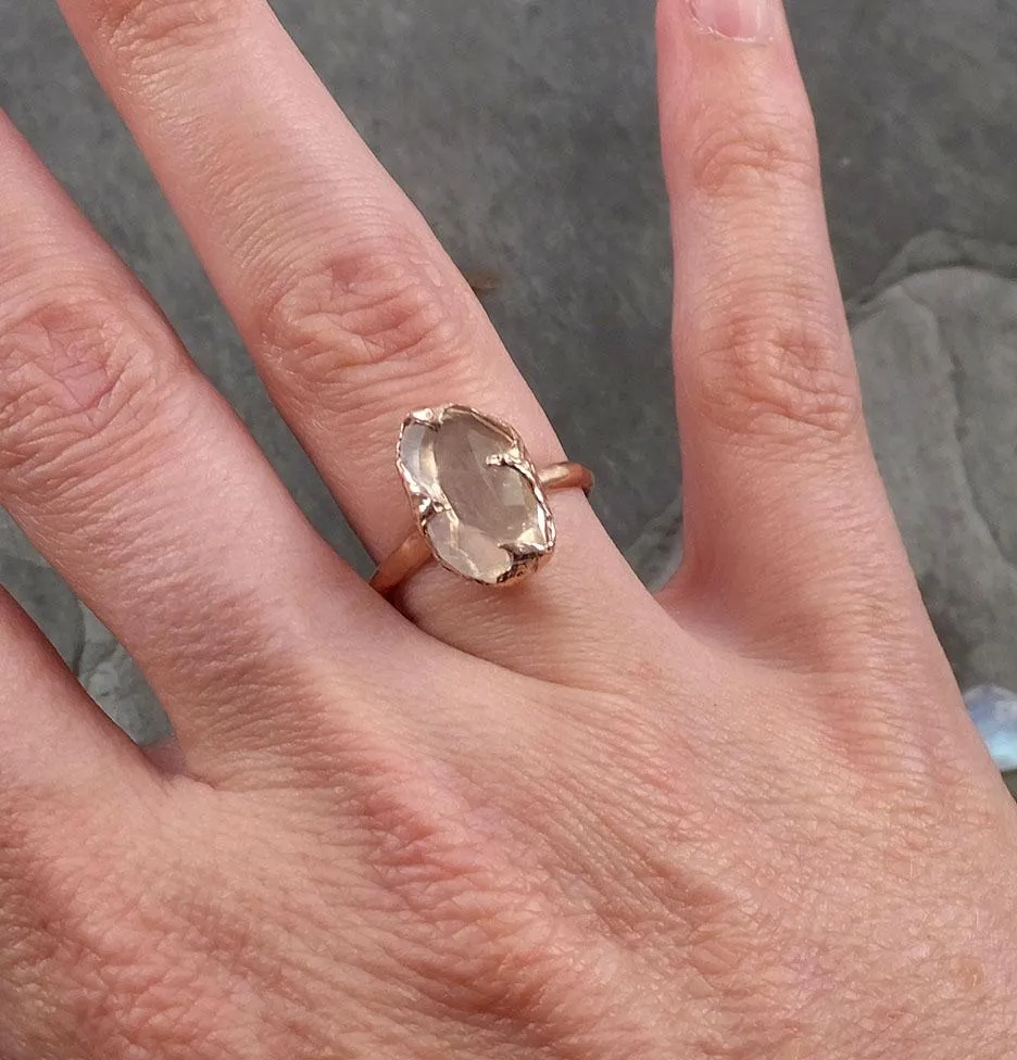 partially faceted moonstone 14k rose gold ring gemstone solitaire recycled statement 1780 Alternative Engagement
