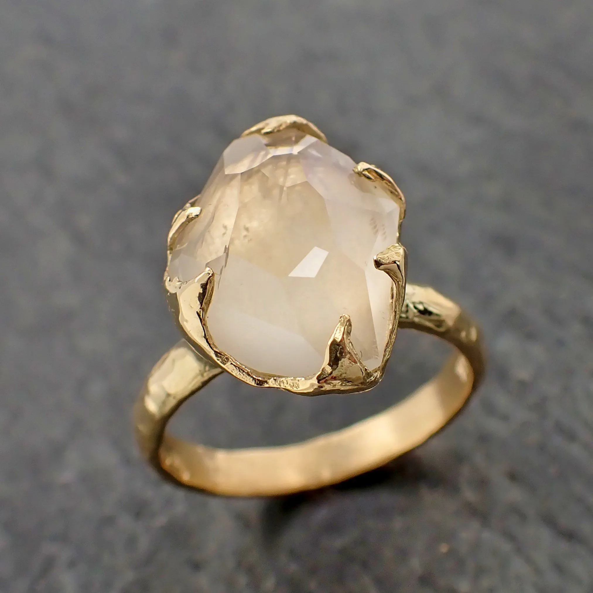 partially faceted moonstone yellow gold ring gemstone solitaire recycled 18k statement 2189 Alternative Engagement