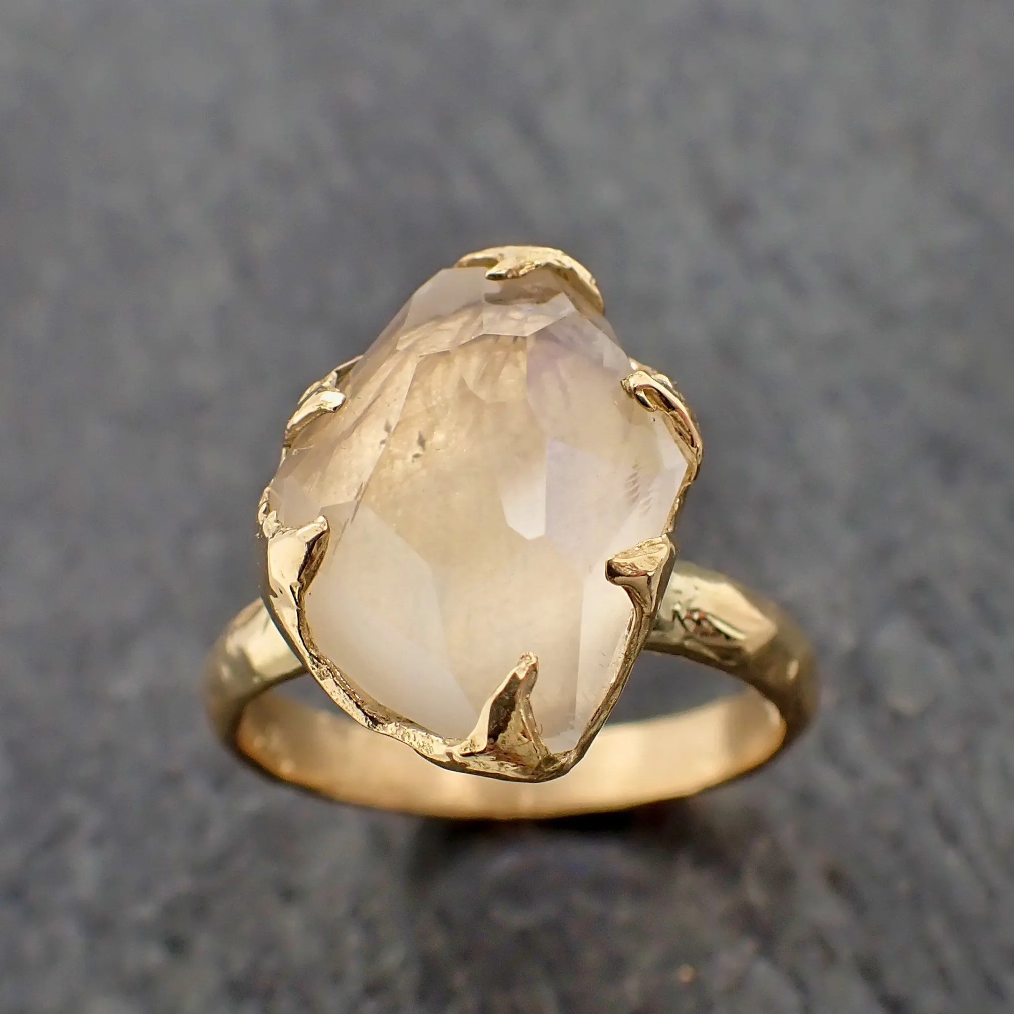 partially faceted moonstone yellow gold ring gemstone solitaire recycled 18k statement 2189 Alternative Engagement