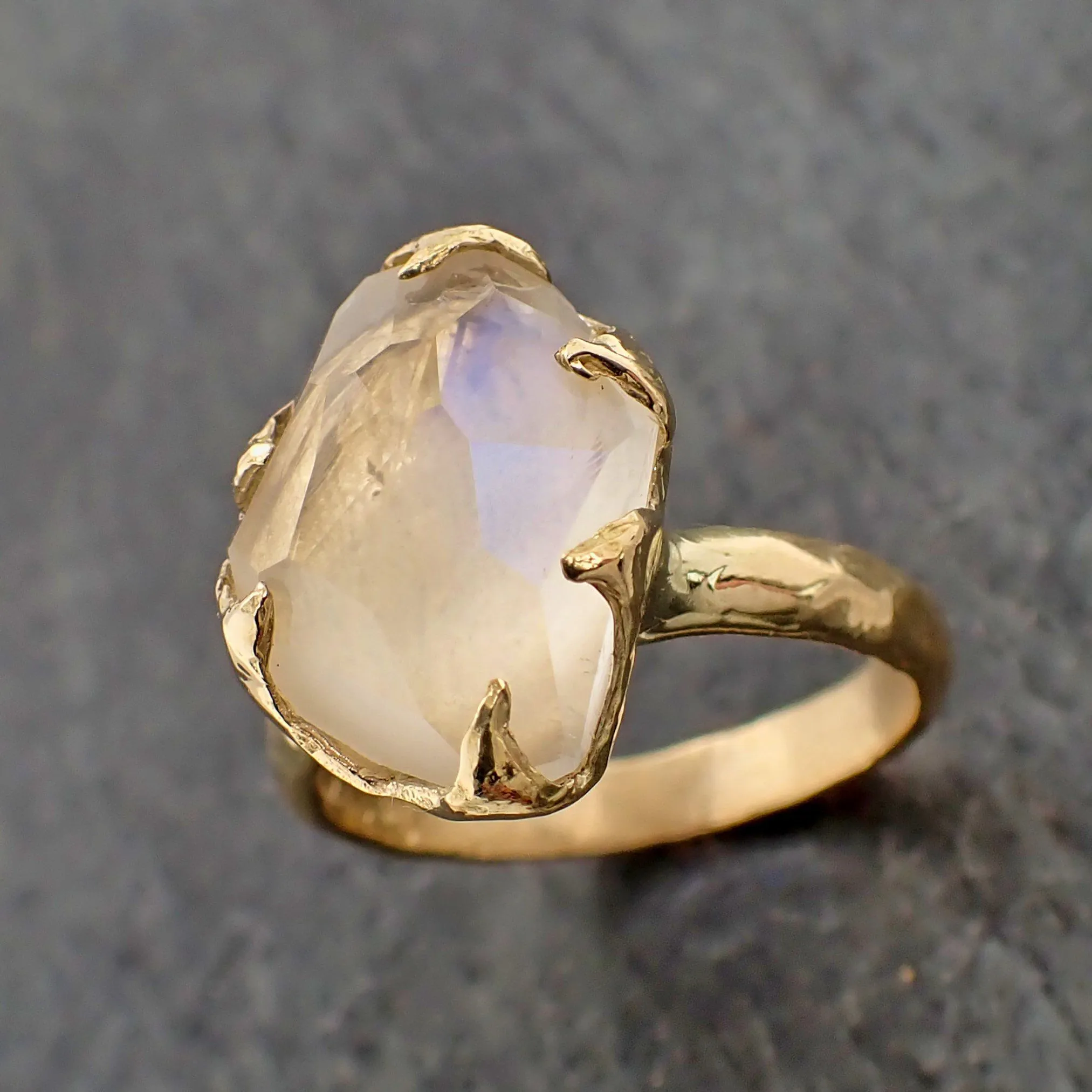 partially faceted moonstone yellow gold ring gemstone solitaire recycled 18k statement 2189 Alternative Engagement