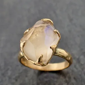partially faceted moonstone yellow gold ring gemstone solitaire recycled 18k statement 2189 Alternative Engagement