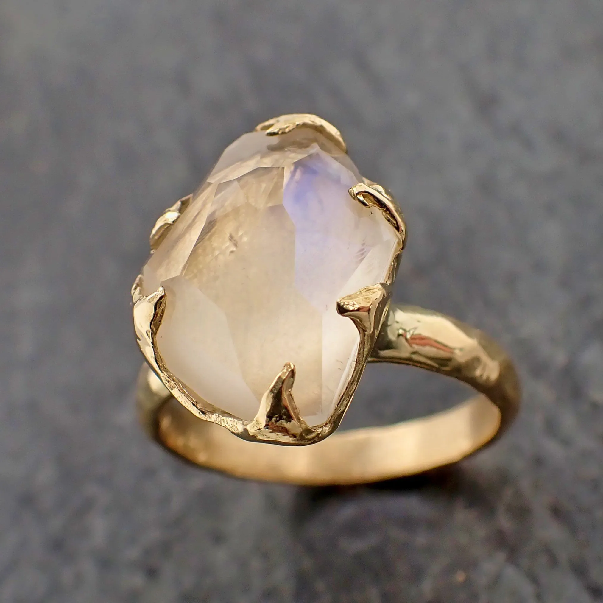partially faceted moonstone yellow gold ring gemstone solitaire recycled 18k statement 2189 Alternative Engagement