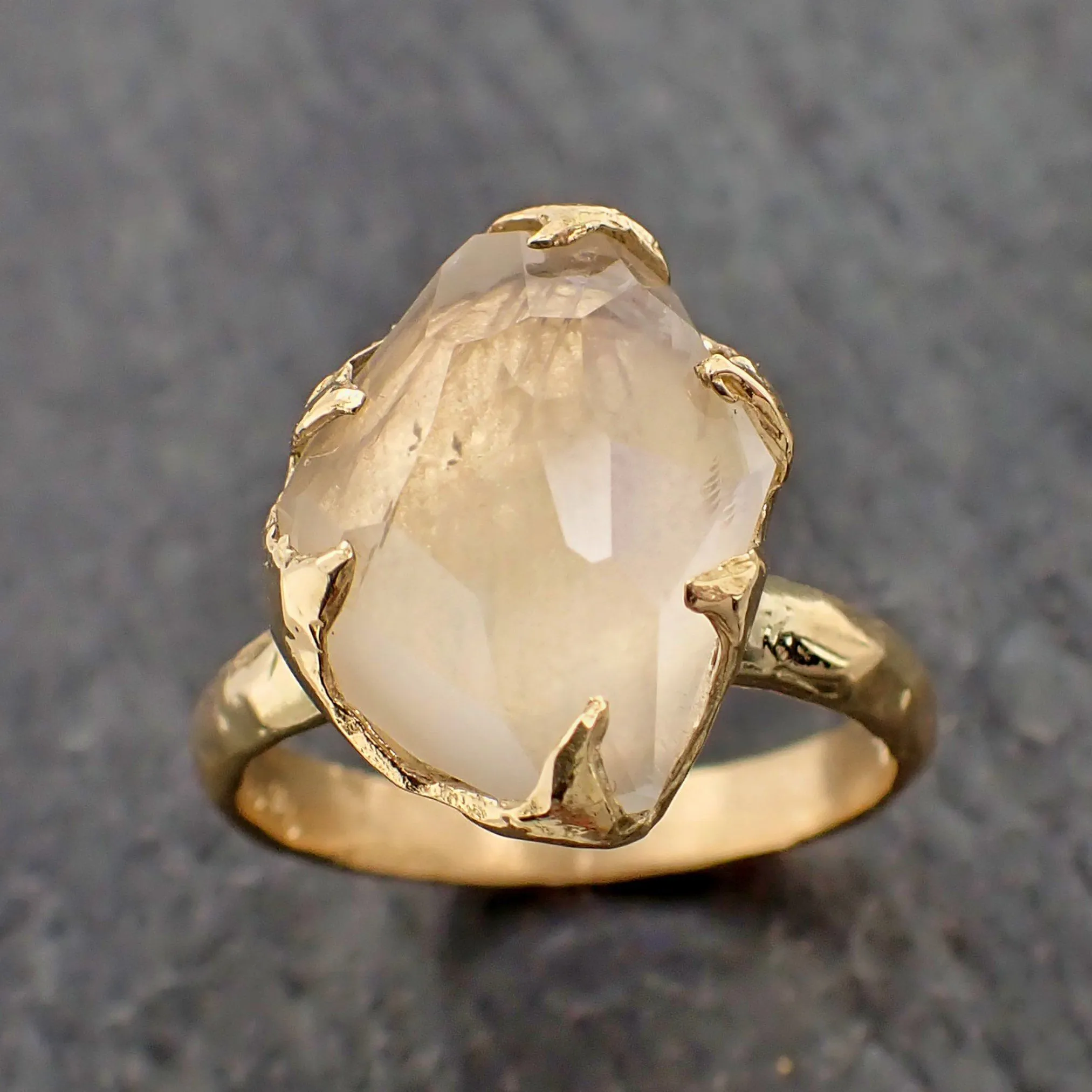 partially faceted moonstone yellow gold ring gemstone solitaire recycled 18k statement 2189 Alternative Engagement