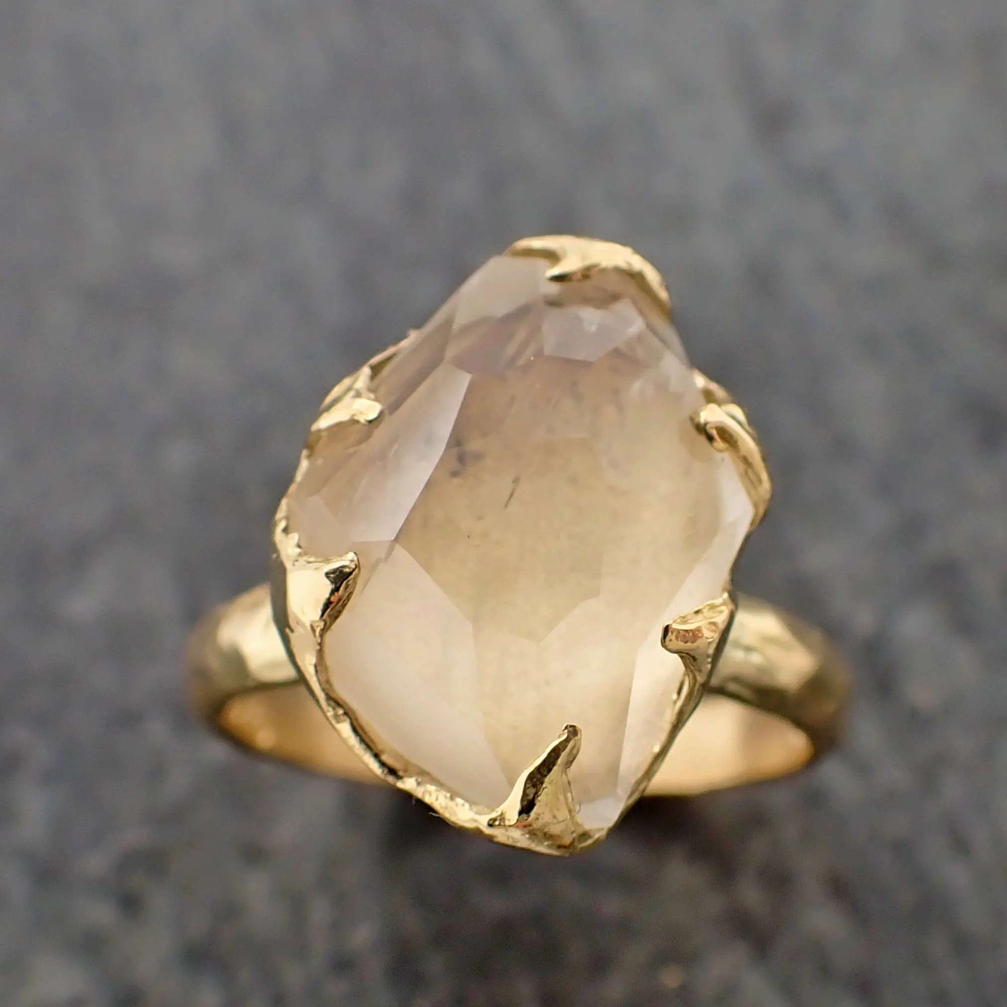 partially faceted moonstone yellow gold ring gemstone solitaire recycled 18k statement 2189 Alternative Engagement