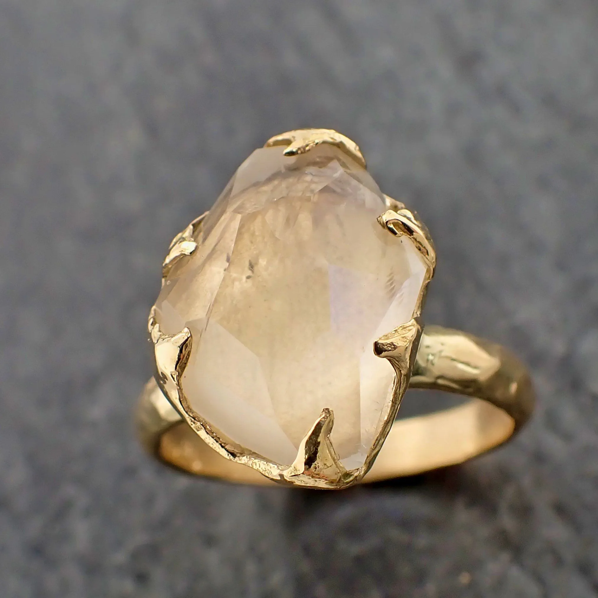 partially faceted moonstone yellow gold ring gemstone solitaire recycled 18k statement 2189 Alternative Engagement