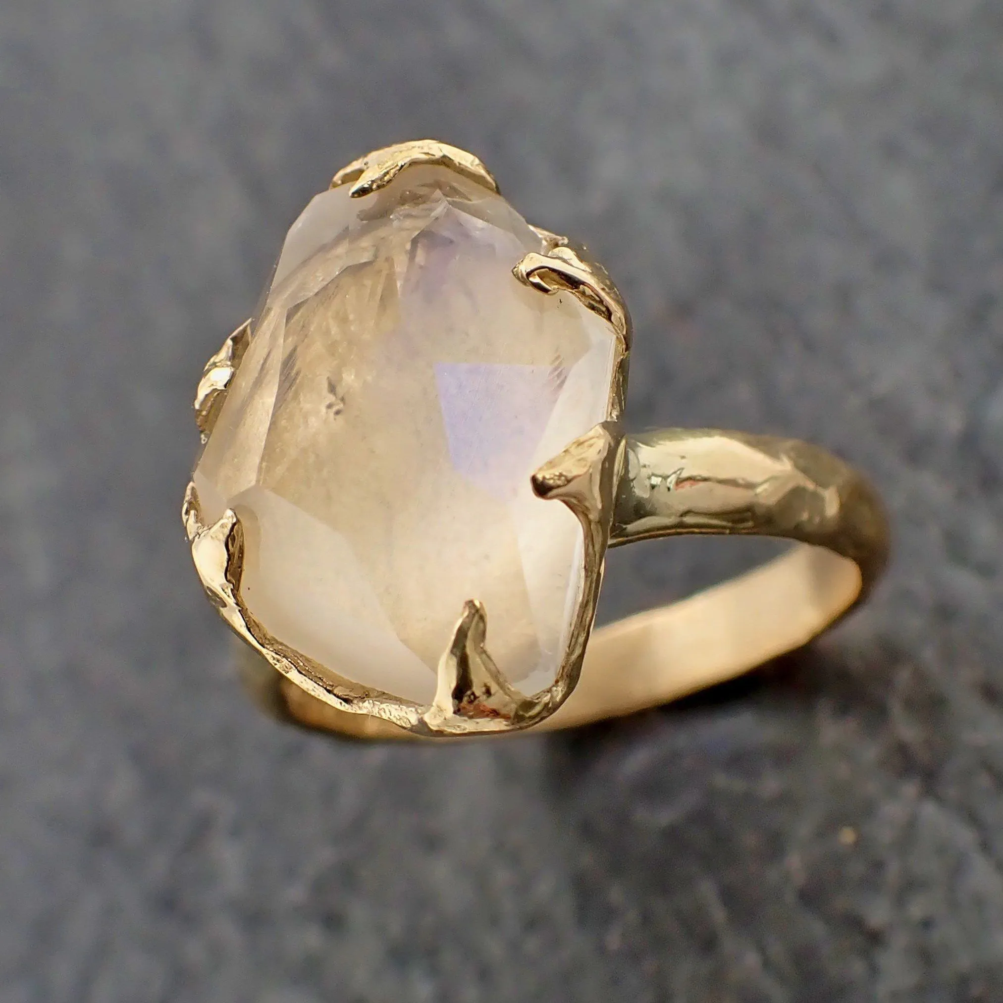 partially faceted moonstone yellow gold ring gemstone solitaire recycled 18k statement 2189 Alternative Engagement