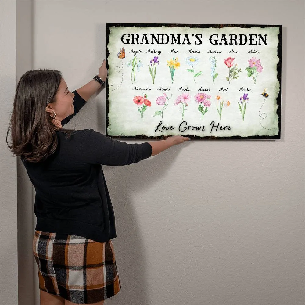 Personalized "Love Grows Here" Metal Sign – Custom Birth Flower Family Garden Artwork