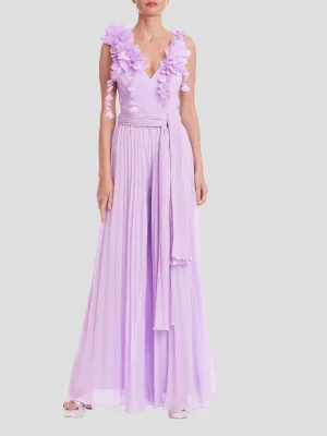 Pleated with 3D Flowers Dress