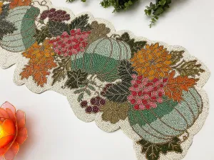 Pumpkins and Flowers Beaded Table Runner