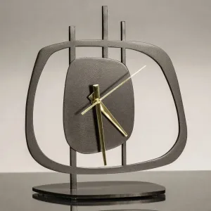 Quasar 1 Table, Desk & Shelf Clock Oiled in Bronze Finish with Brass Hands by Girardini Design