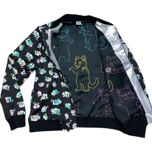 "Black Glory" rainbow reflective floral bomber jacket