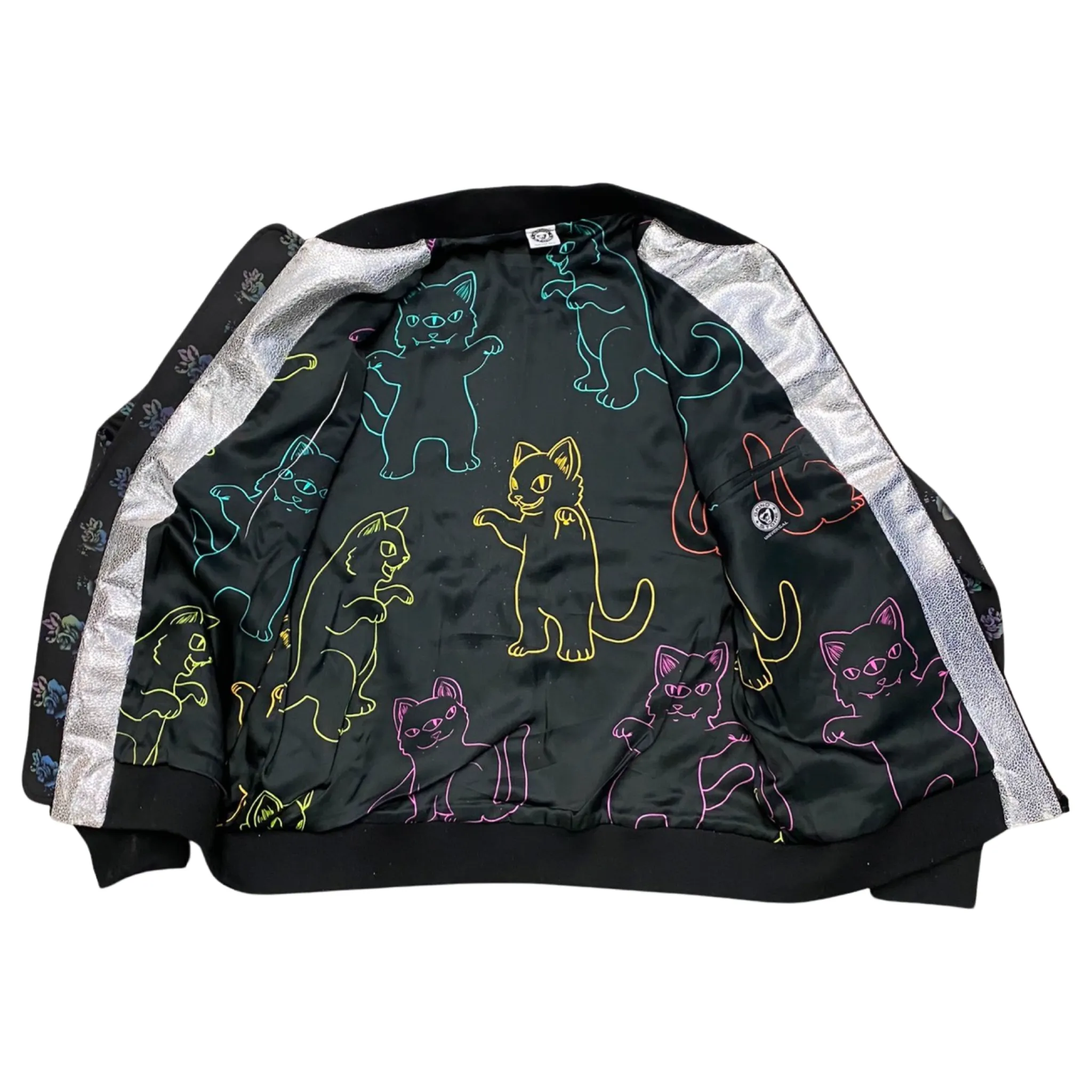 "Black Glory" rainbow reflective floral bomber jacket