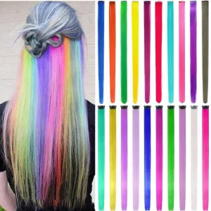 Rainbow Hair Clip in Extensions Party Highlights Synthetic