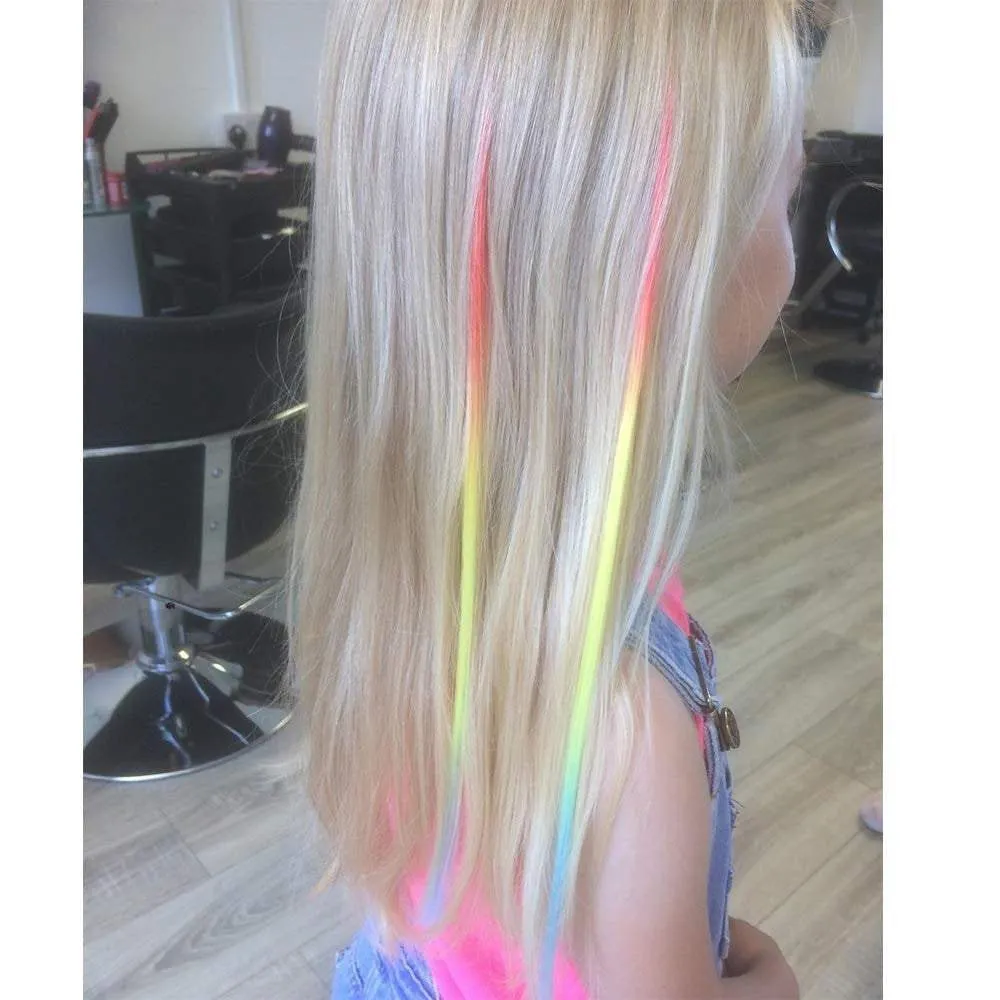 Rainbow Hair Clip in Extensions Party Highlights Synthetic