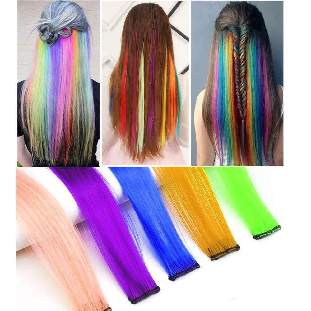 Rainbow Hair Clip in Extensions Party Highlights Synthetic