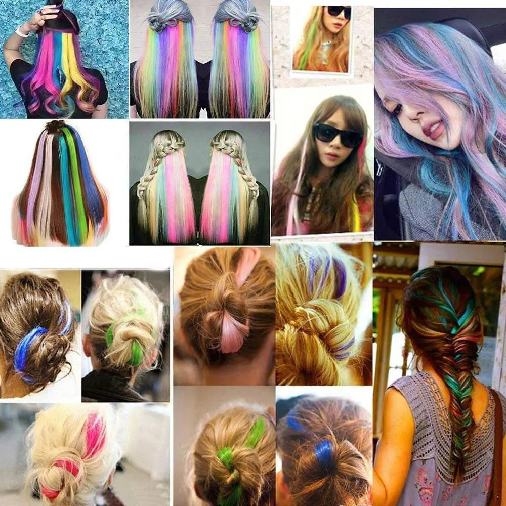 Rainbow Hair Clip in Extensions Party Highlights Synthetic