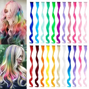 Rainbow Hair Extensions 22 Multi Color Highlights Clip In Synthetic Hairpieces