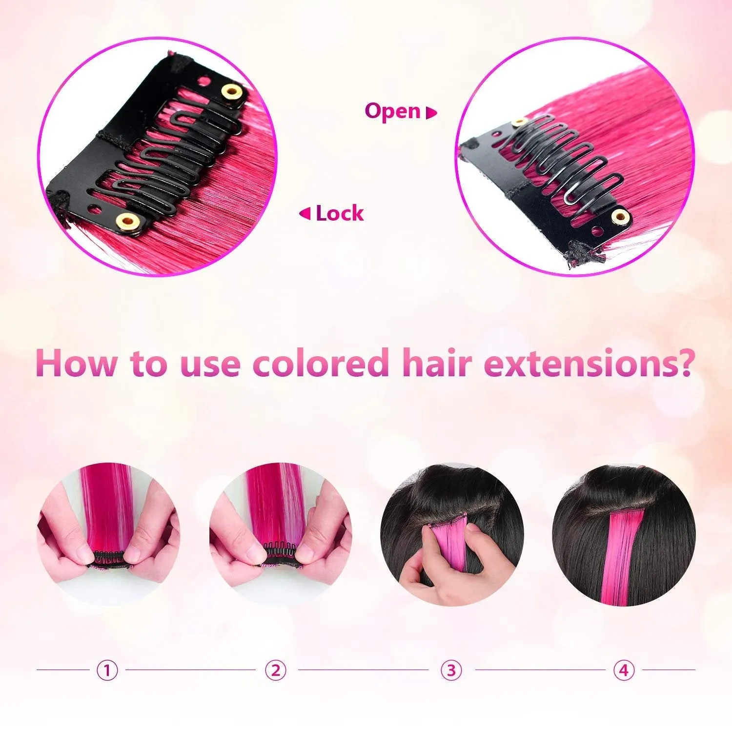 Rainbow Hair Extensions 22 Multi Color Highlights Clip In Synthetic Hairpieces