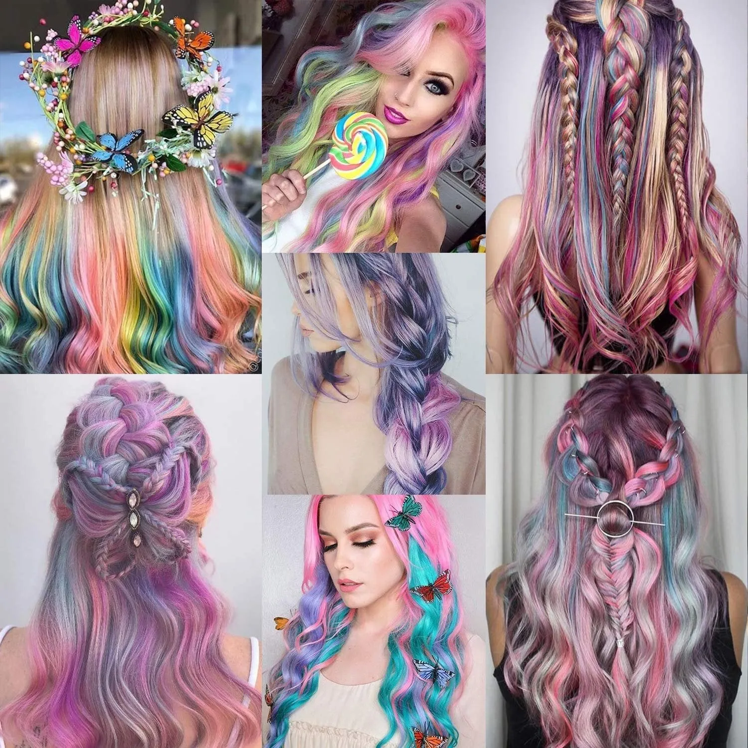 Rainbow Hair Extensions 22 Multi Color Highlights Clip In Synthetic Hairpieces