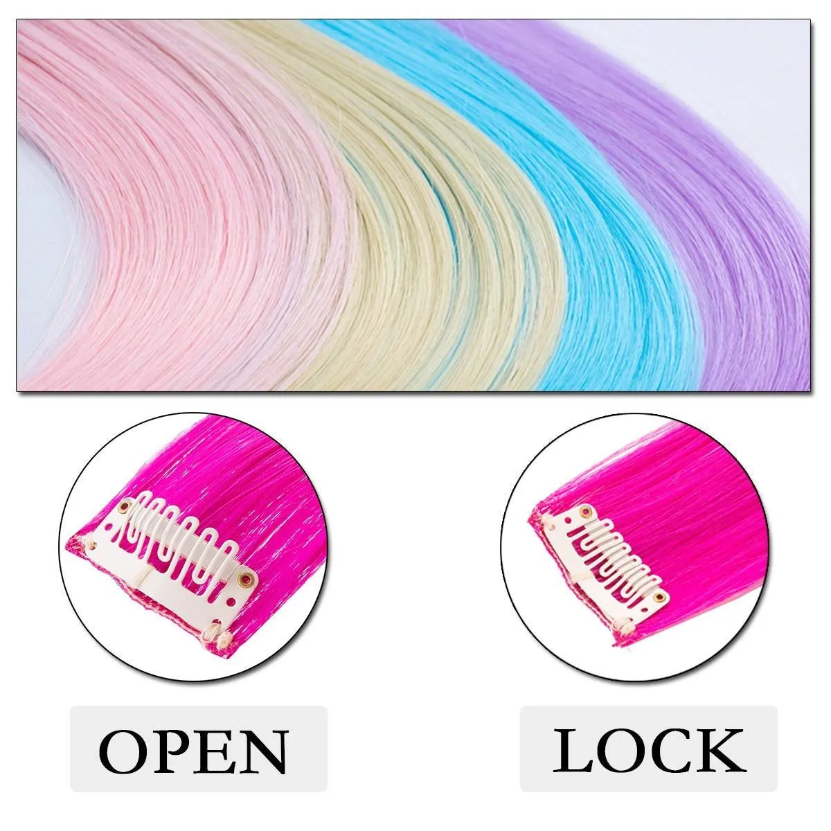 Rainbow Hair Extensions 22 Multi Color Highlights Clip In Synthetic Hairpieces