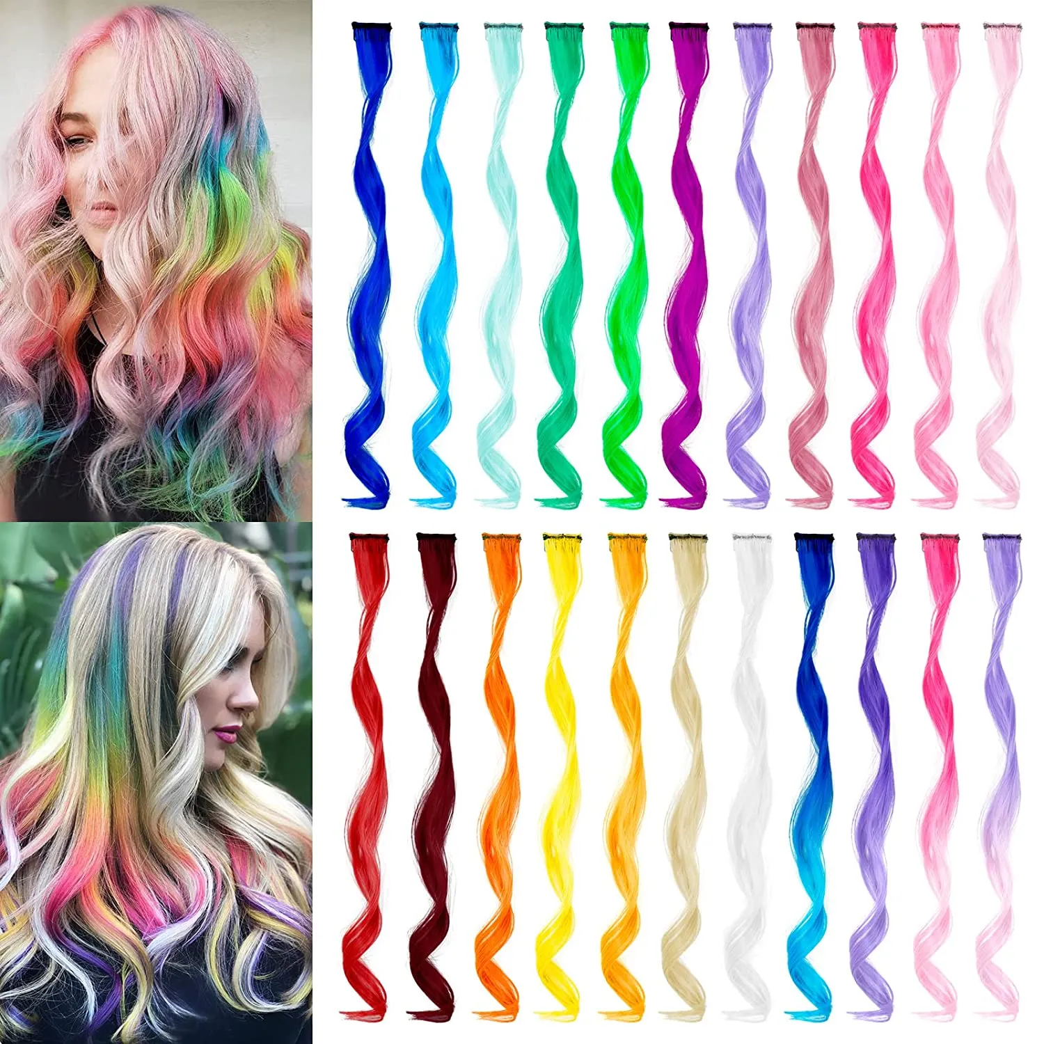 Rainbow Hair Extensions 22 Multi Color Highlights Clip In Synthetic Hairpieces