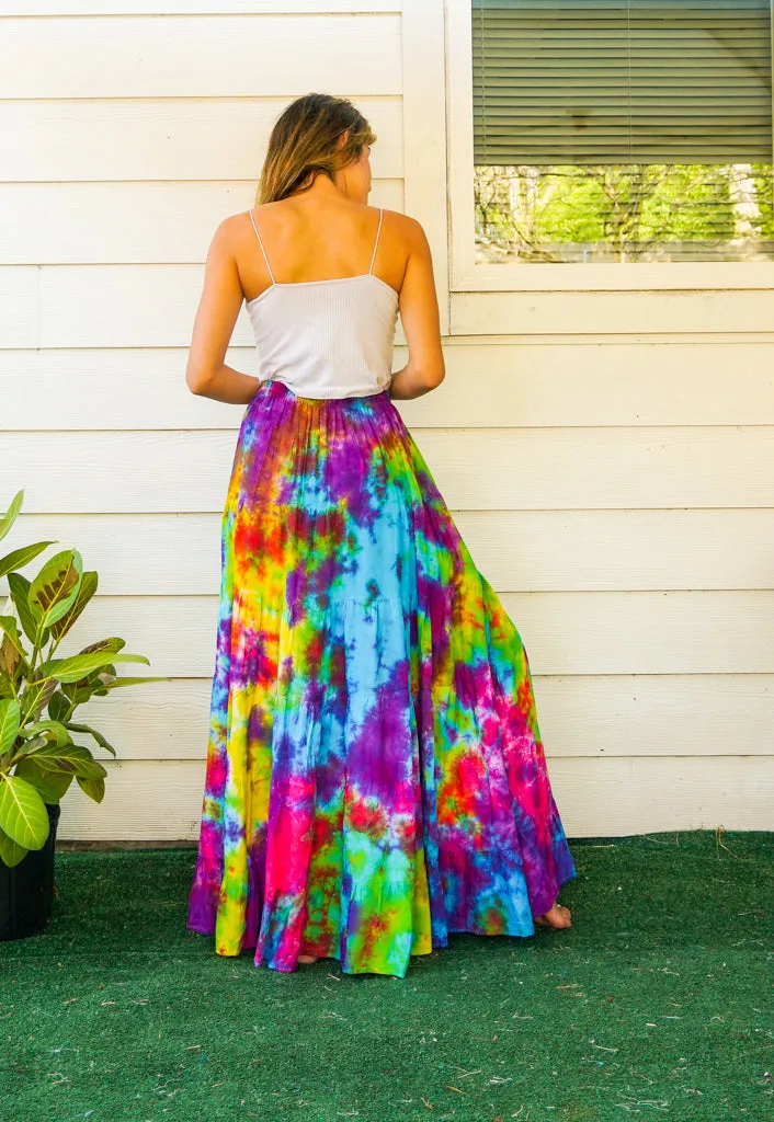Rainbow Waves Hand Dyed Tiered Maxi Skirt