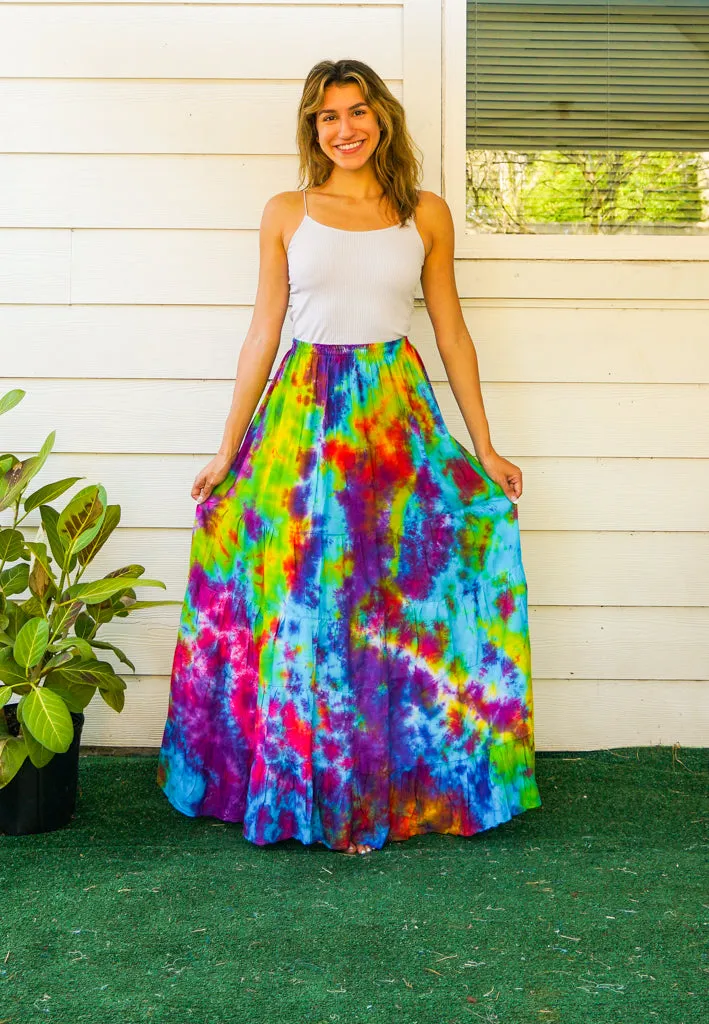 Rainbow Waves Hand Dyed Tiered Maxi Skirt