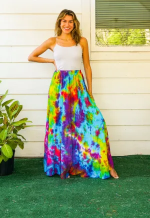 Rainbow Waves Hand Dyed Tiered Maxi Skirt