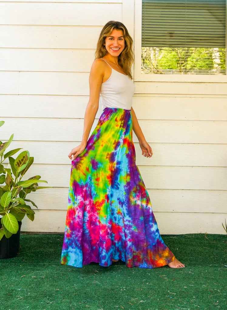 Rainbow Waves Hand Dyed Tiered Maxi Skirt