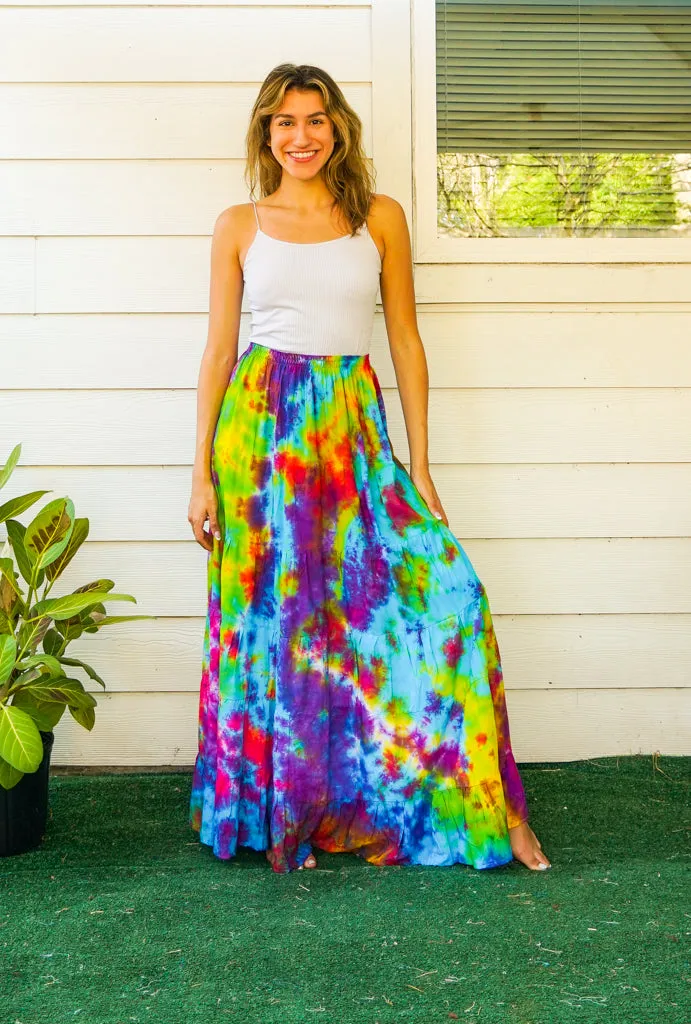 Rainbow Waves Hand Dyed Tiered Maxi Skirt