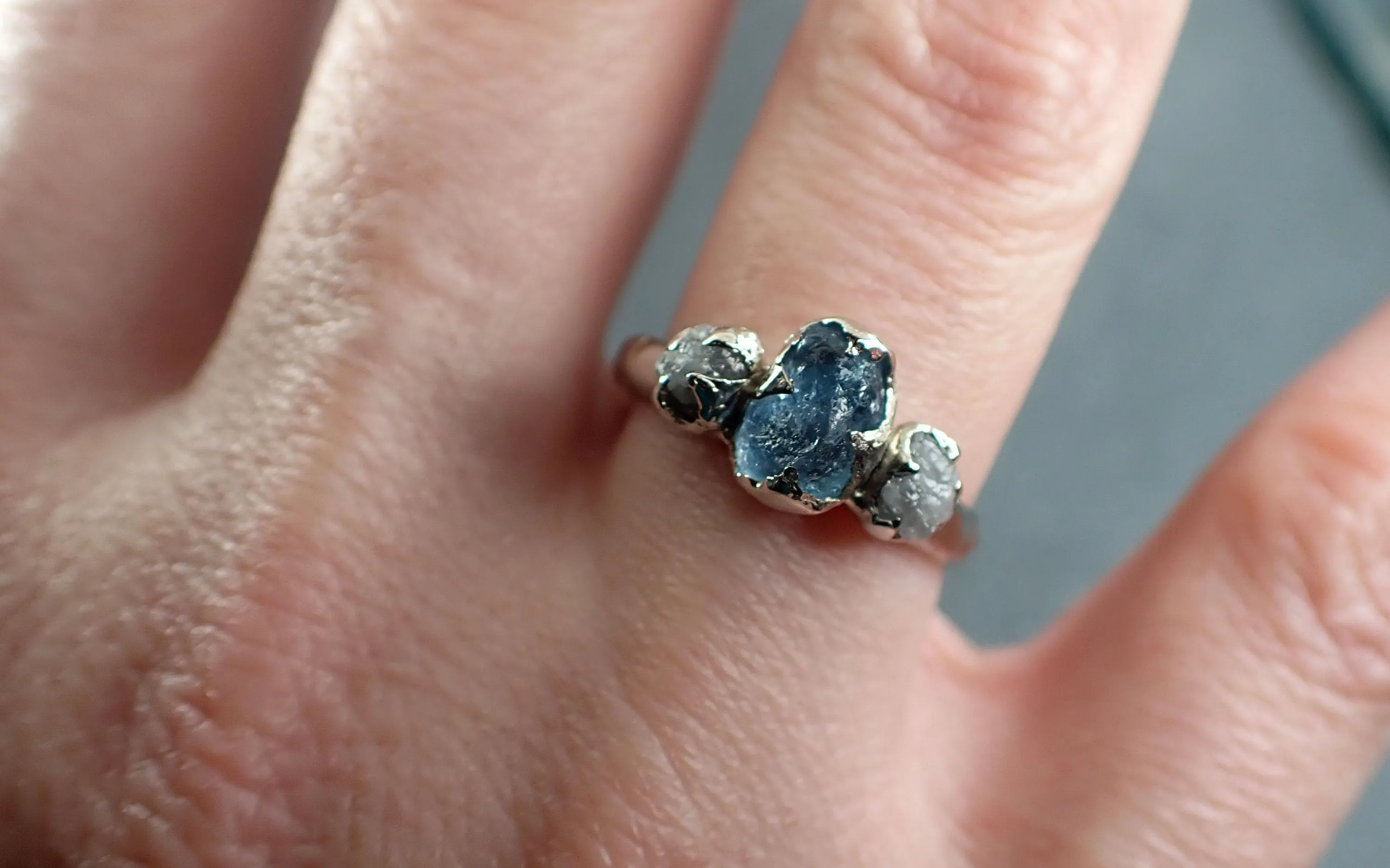 raw uncut aquamarine diamond white gold engagement ring wedding ring gemstone ring multi stone ring 2923 Alternative Engagement