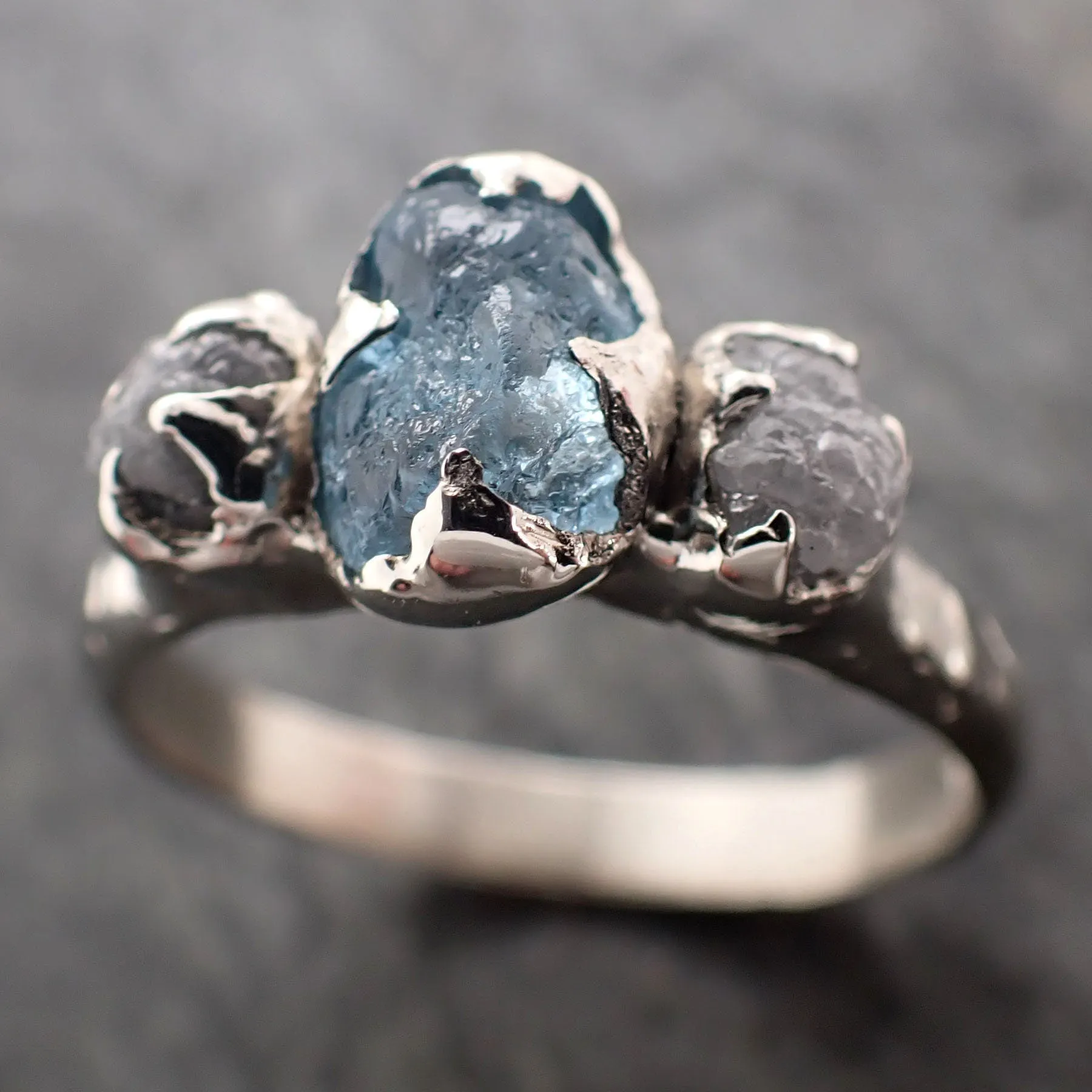 raw uncut aquamarine diamond white gold engagement ring wedding ring gemstone ring multi stone ring 2923 Alternative Engagement