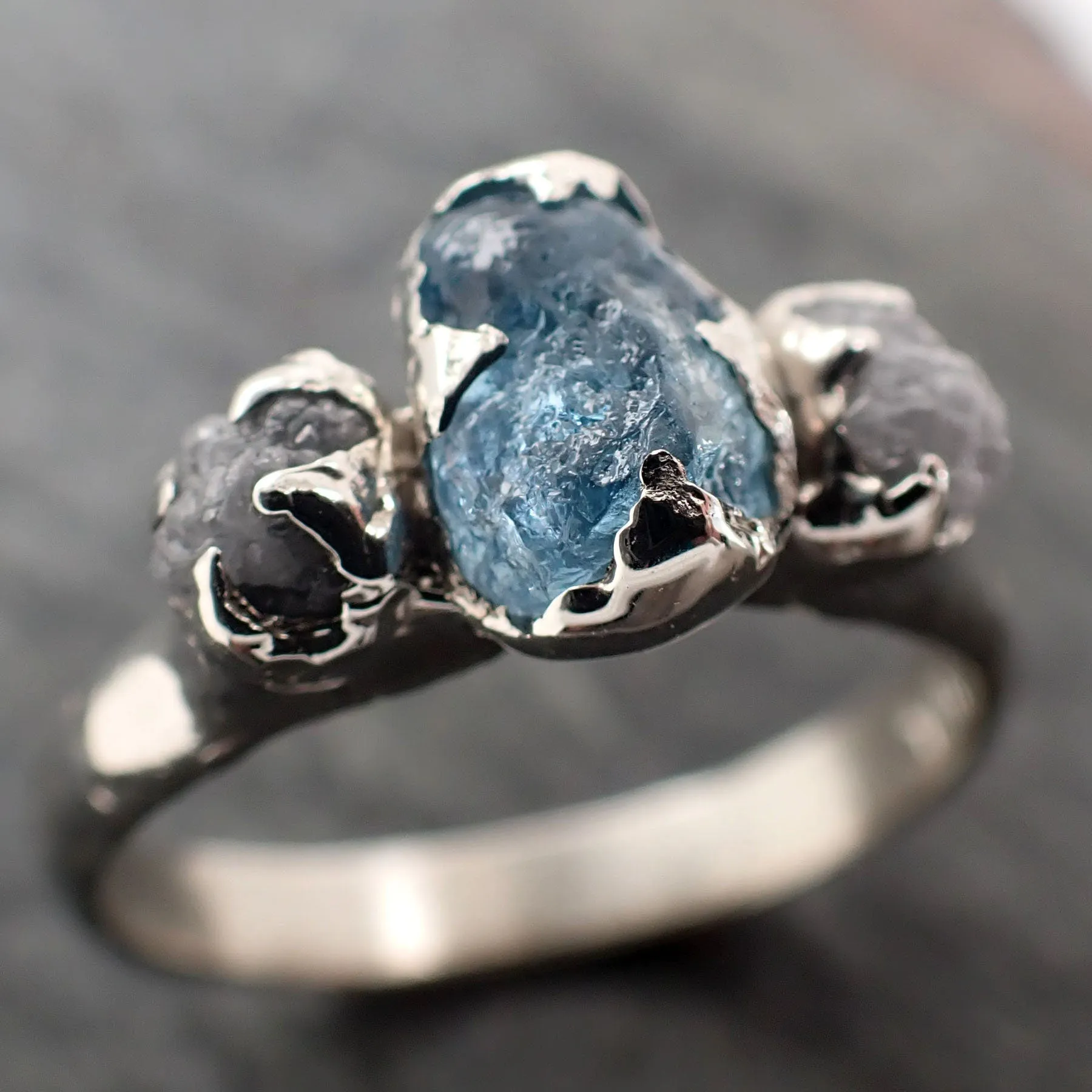 raw uncut aquamarine diamond white gold engagement ring wedding ring gemstone ring multi stone ring 2923 Alternative Engagement