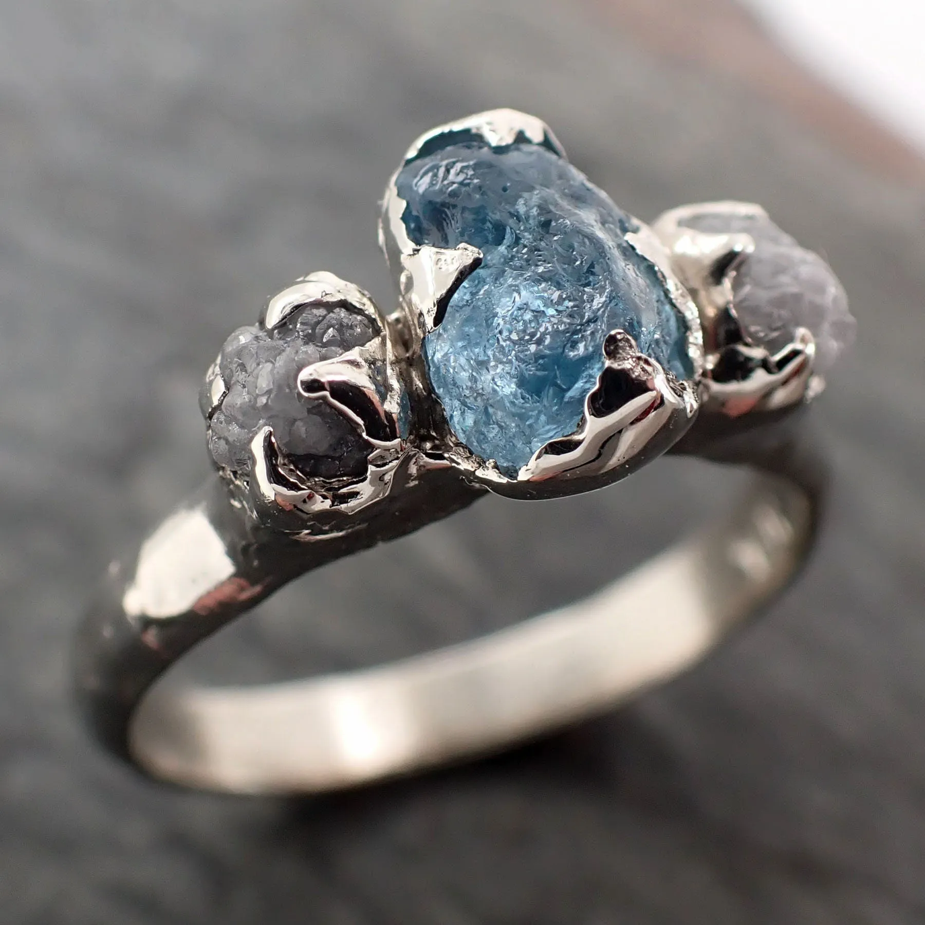 raw uncut aquamarine diamond white gold engagement ring wedding ring gemstone ring multi stone ring 2923 Alternative Engagement