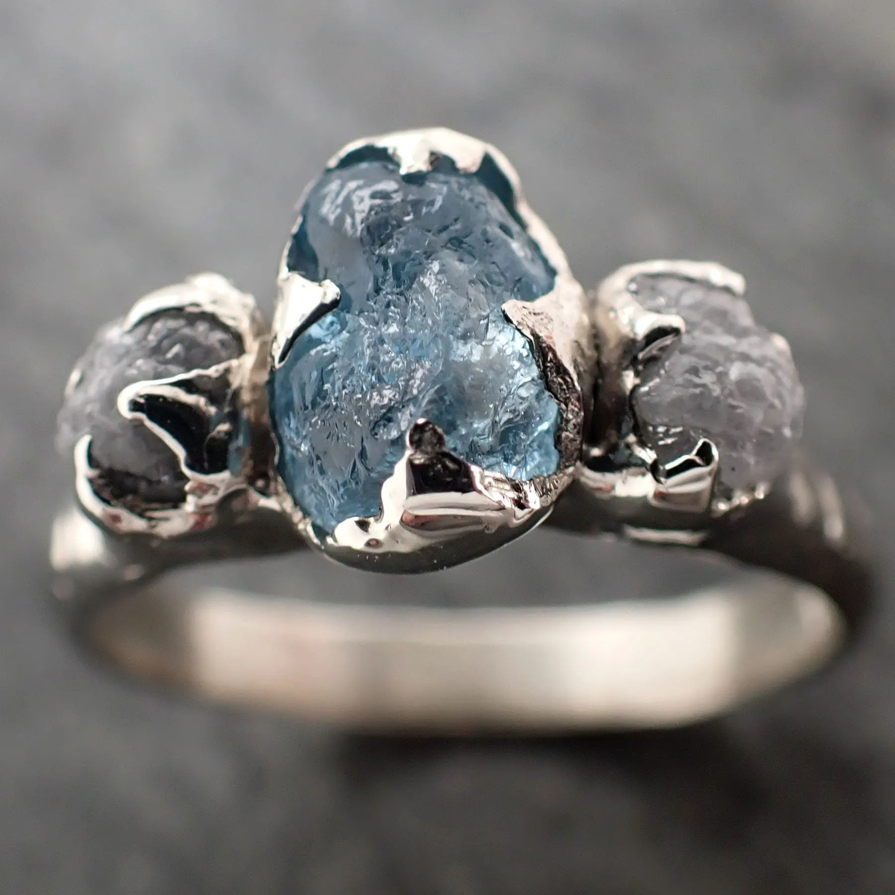 raw uncut aquamarine diamond white gold engagement ring wedding ring gemstone ring multi stone ring 2923 Alternative Engagement