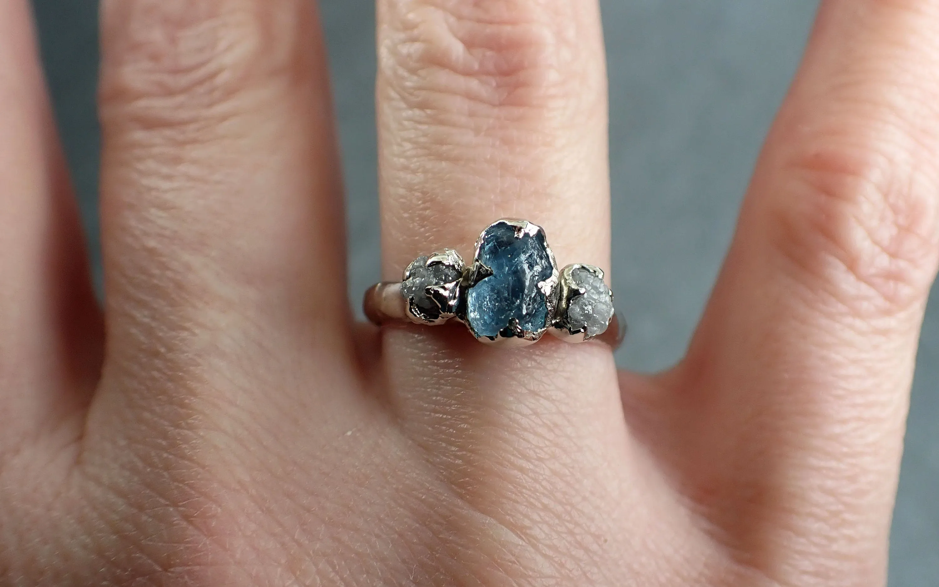 raw uncut aquamarine diamond white gold engagement ring wedding ring gemstone ring multi stone ring 2923 Alternative Engagement
