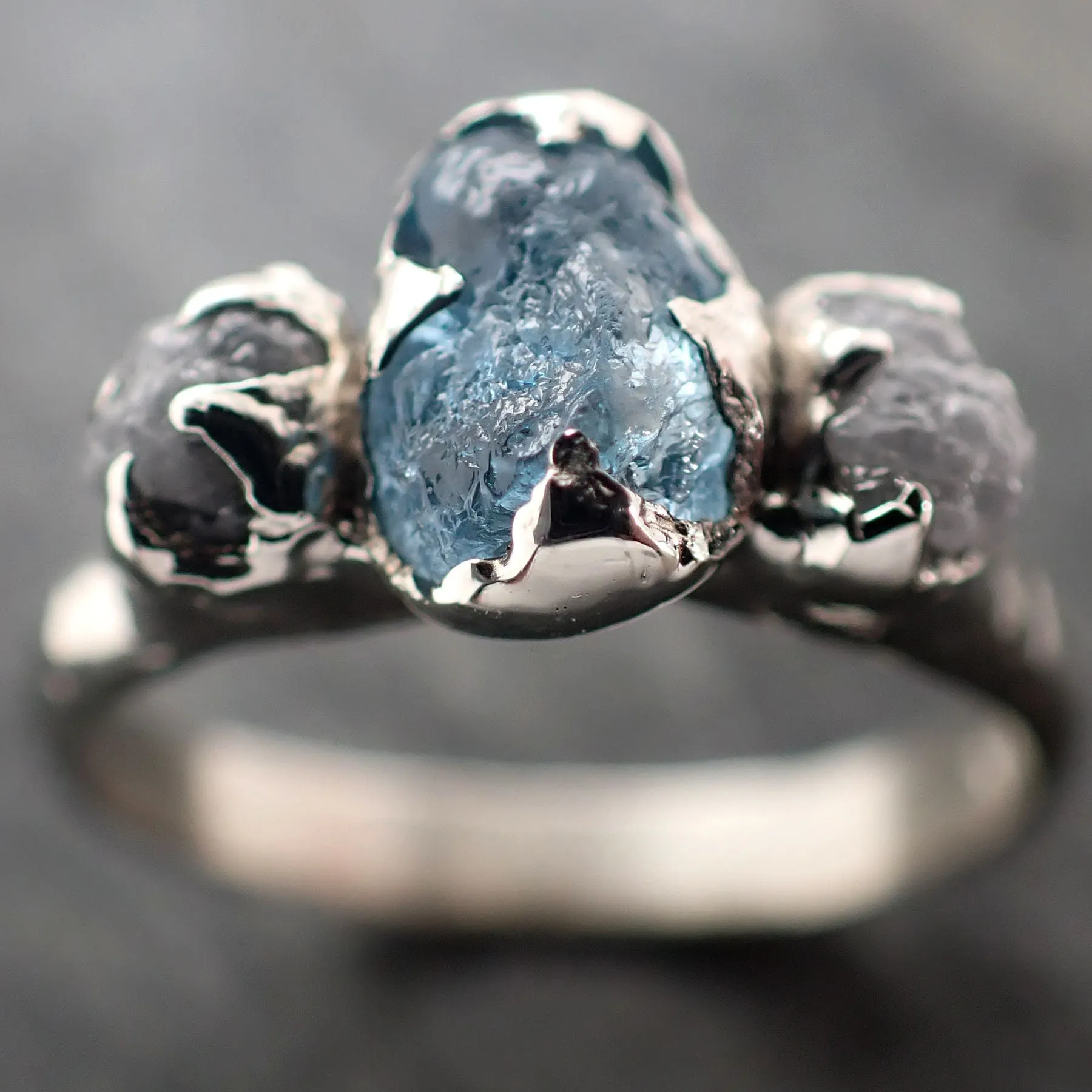 raw uncut aquamarine diamond white gold engagement ring wedding ring gemstone ring multi stone ring 2923 Alternative Engagement